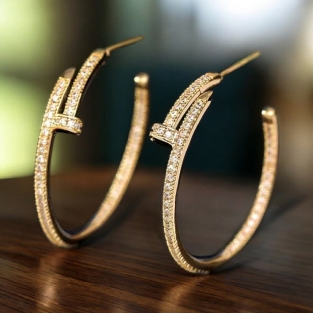 NEW Nail Hoop Earrings - Gold Or Silver - Picture 14 of 16